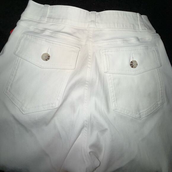 NEW SPANX BRIGHT WHITE Stretch Twill Cropped Wide Leg Pant POCKETS SZ L - Picture 10 of 15